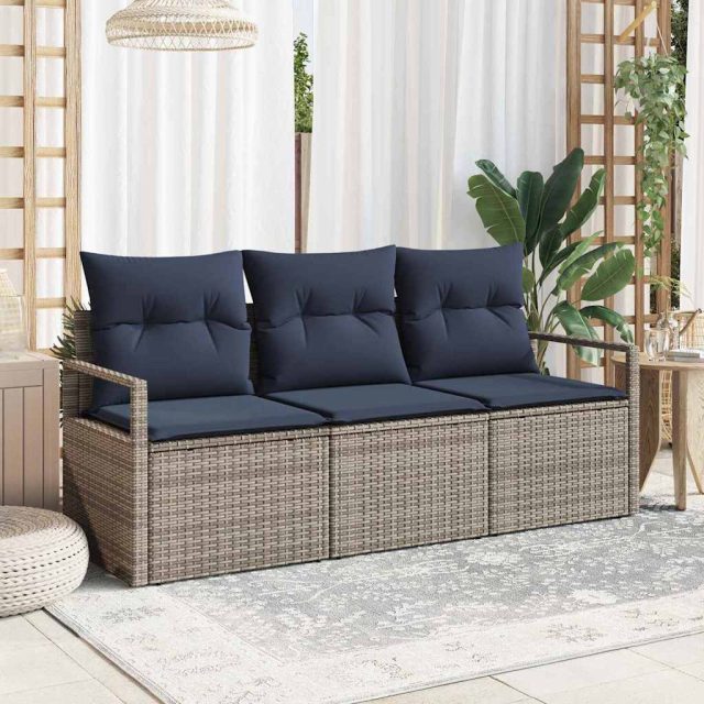vidaXL Sofa Set 3 pcs Grau Poly-Rattan