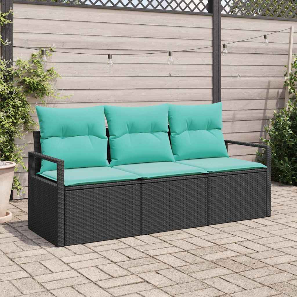 vidaXL Sofa Set mit Kissen 3 pcs Schwarz Poly Rattan
