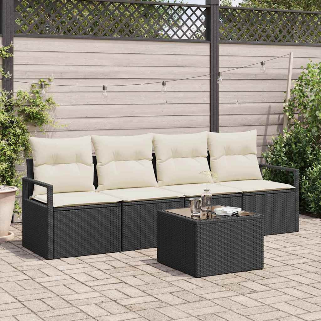 vidaXL Sofa Set 5 pcs Schwarz und Creme Poly-Rattan