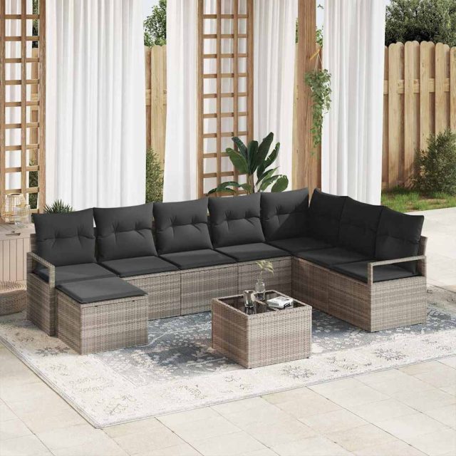 vidaXL Sofa Set mit Kissen 8 pcs Hellgrau Poly Rattan