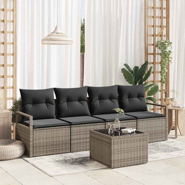 vidaXL Sofa Set mit Kissen 5 pcs Grau Poly Rattan