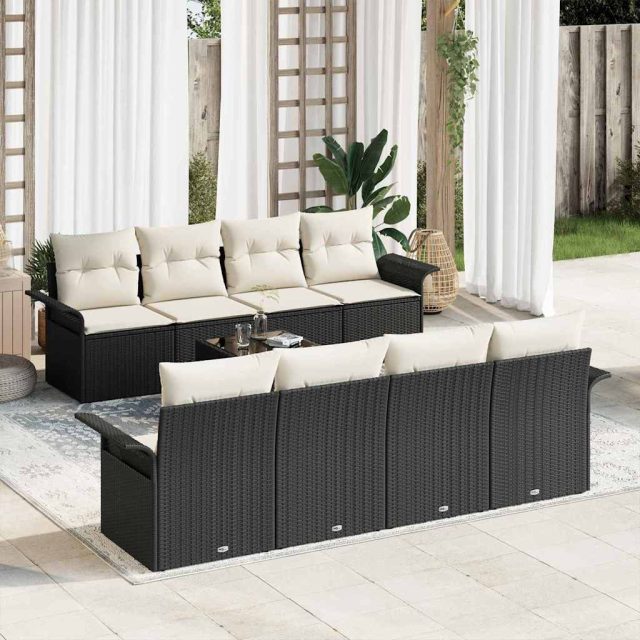 vidaXL Gartensofa-set mit Kissen 9 pcs Schwarz Poly-Rattan