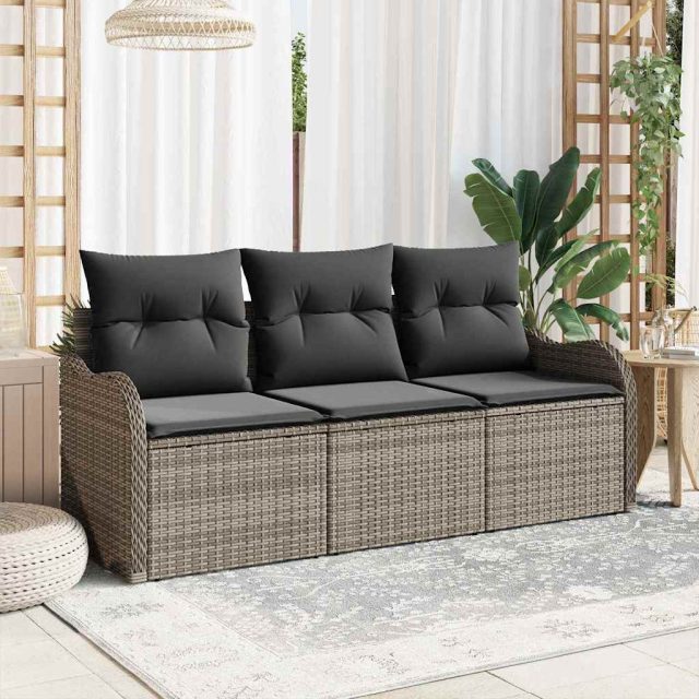 vidaXL Gartensofa-set mit Kissen 3 pcs Grau Poly-Rattan