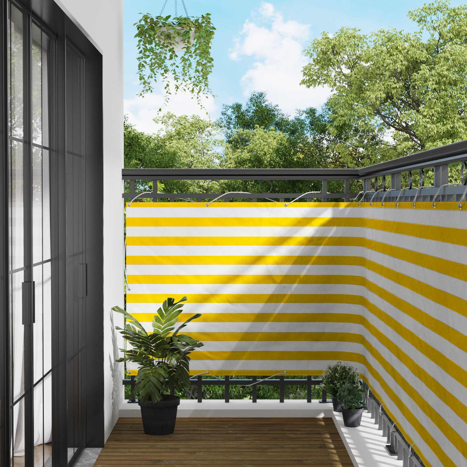 vidaXL Balkonsichtschutz Gelb und Weiß 110 x 200 cm Oxford-Stoff