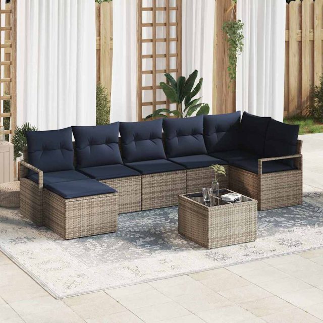 vidaXL Sofa Set mit Kissen 8 pcs Grau Poly Rattan