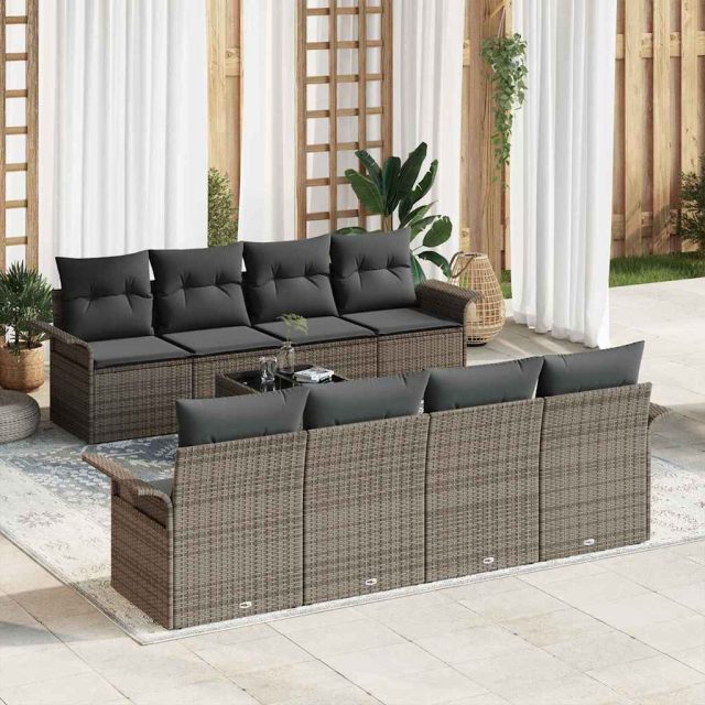 vidaXL Gartensofa-set mit Kissen 9 pcs Grau Poly-Rattan