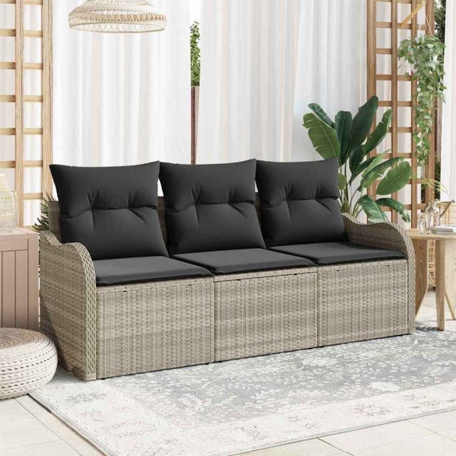 vidaXL Gartensofa-set mit Kissen 3 pcs Hellgrau Poly-Rattan