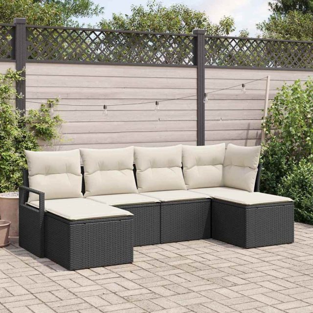 vidaXL Sofa Set 6 pcs Schwarz Poly-Rattan