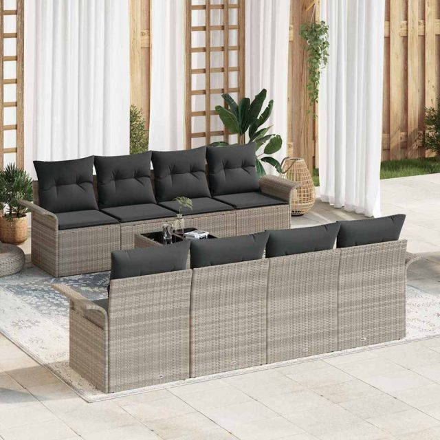 vidaXL Gartensofa-set mit Kissen 9 pcs Hellgrau Poly-Rattan