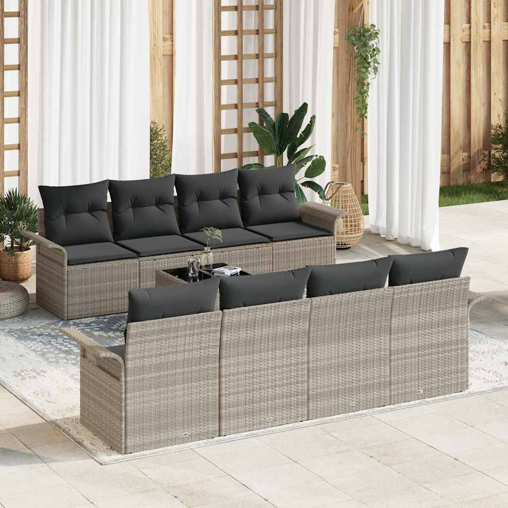 vidaXL Gartensofa-set mit Kissen 9 pcs Hellgrau Poly-Rattan