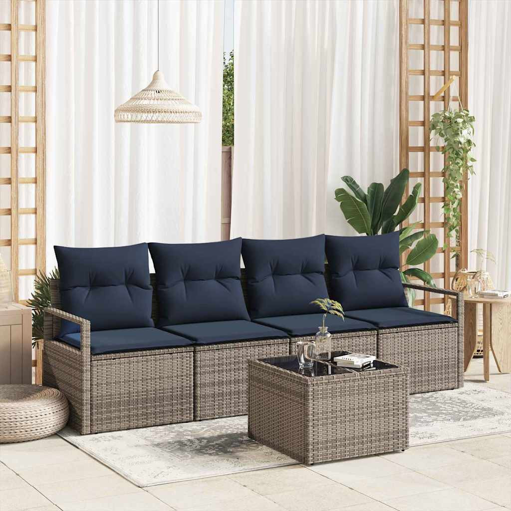 vidaXL Sofa Set 5 pcs Grau und Blau Poly-Rattan