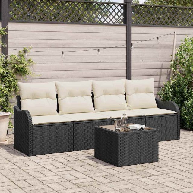 vidaXL Gartensofa-set Schwarz Poly-Rattan