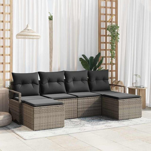 vidaXL Sofa Set 6 pcs Grau Poly-Rattan