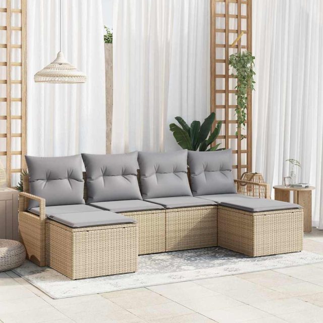 vidaXL Sofa Set mit Kissen 6 pcs Beige Poly Rattan