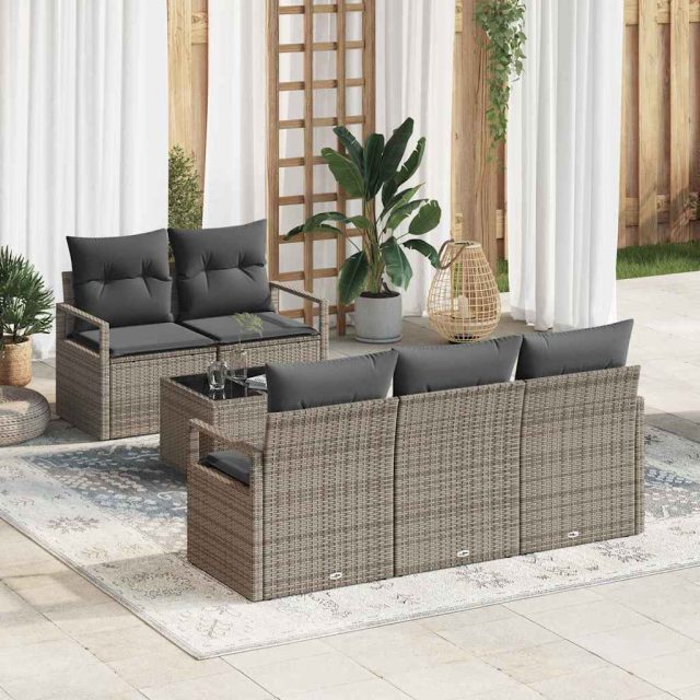 vidaXL Sofa Set mit Kissen 6 pcs Grau Poly Rattan