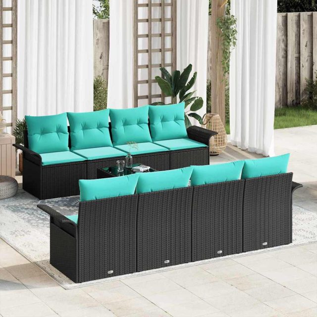 vidaXL Gartensofa-set mit Kissen 9 pcs Schwarz Poly-Rattan