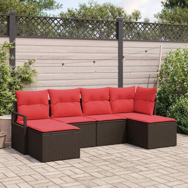 vidaXL Sofa Set mit Kissen 6 pcs Braun Poly Rattan