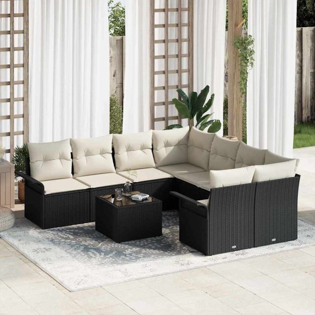 vidaXL Gartensofa-set mit Kissen 9 pcs Schwarz Poly-Rattan