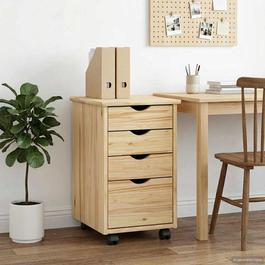 vidaXL Rollschrank Mit Rad Braun 34 x 39 x 56 cm Massives Kiefernholz