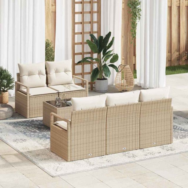 vidaXL Sofa Set mit Kissen 6 pcs Beige und Creme Poly Rattan