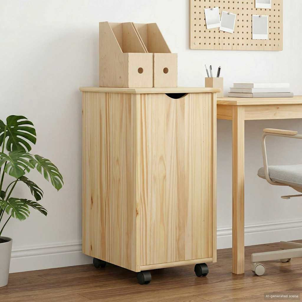 vidaXL Rollschrank Mit Rad Braun 34 x 39 x 65,5 cm Massivholz Kiefer