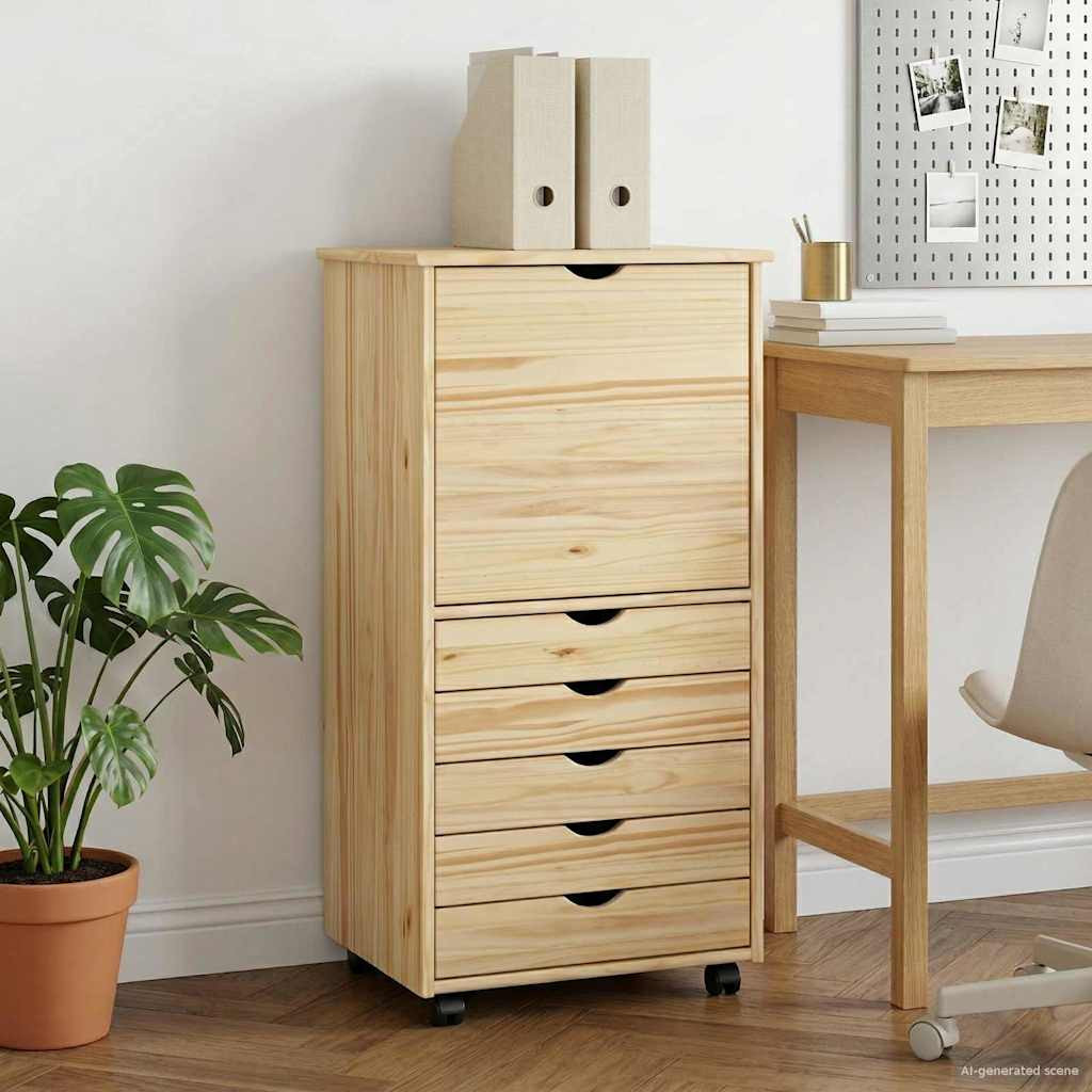 vidaXL Rollschrank Mit Rad Braun 53 x 39 x 103 cm Massivholz Kiefer