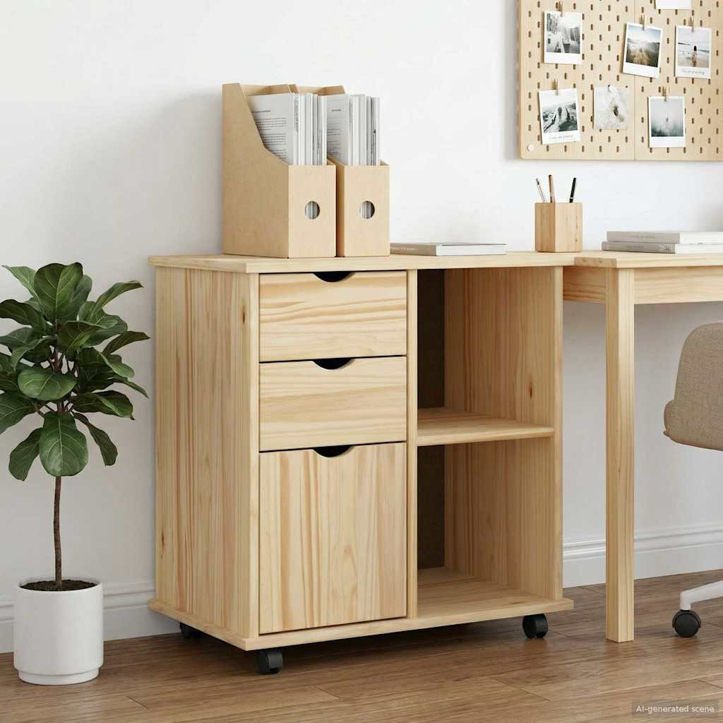 vidaXL Rollschrank Mit Rad Braun 63,5 x 39 x 65,5 cm Massivholz Kiefer