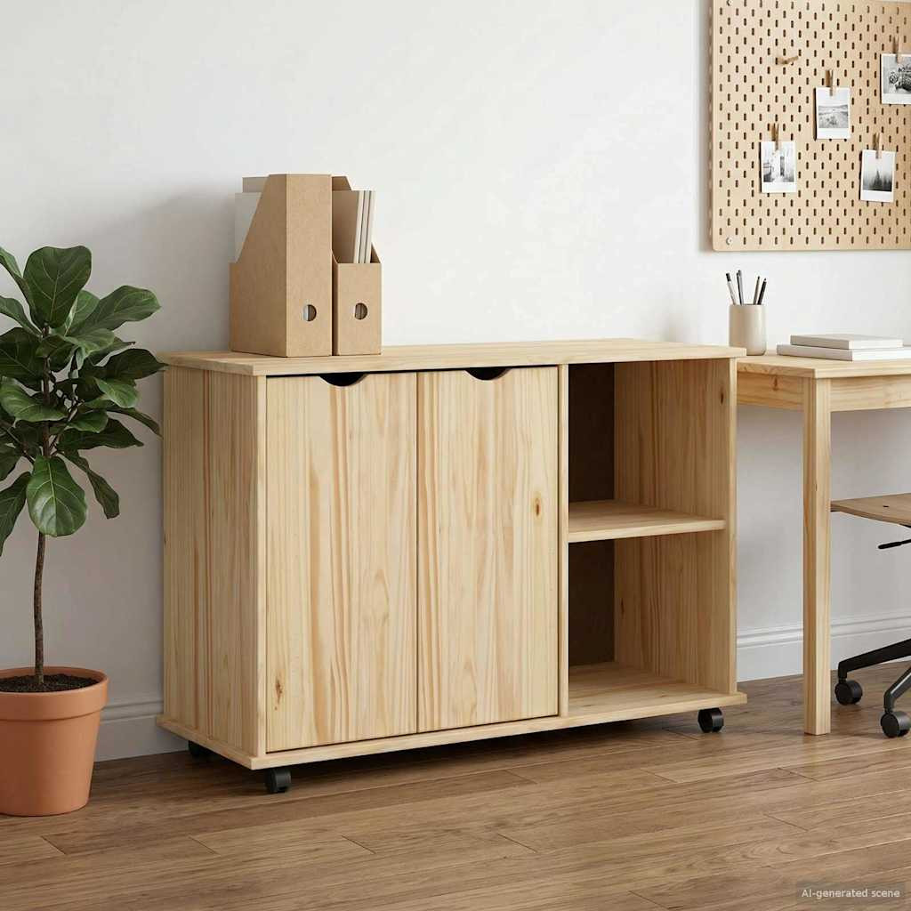 vidaXL Rollschrank Mit Rad Braun 100 x 39 x 65,5 cm Massivholz Kiefer
