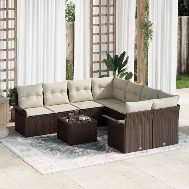 vidaXL Gartensofa-set mit Kissen 9 pcs Braun Poly-Rattan