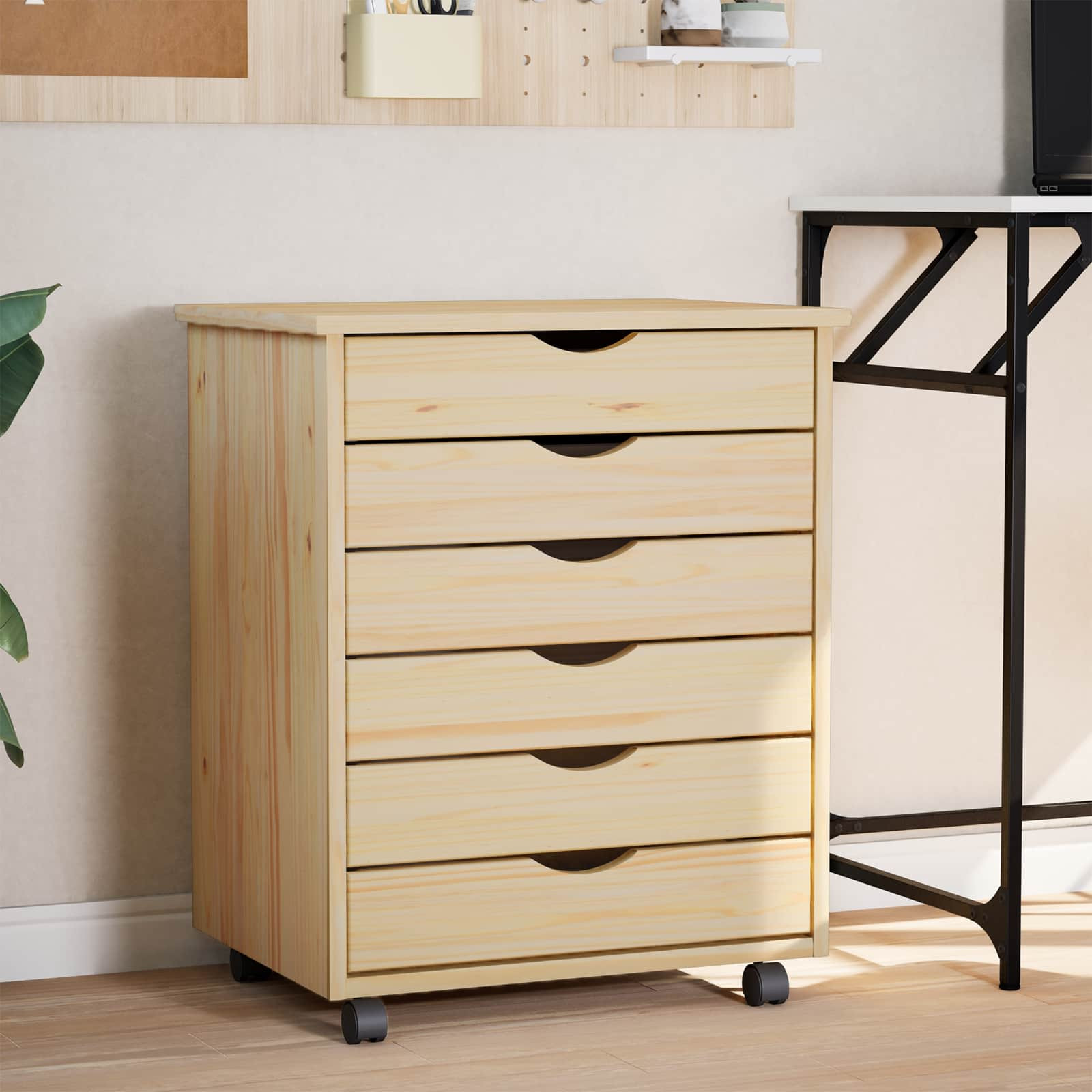 vidaXL Rollcontainer mit Schubladen MOSS Klarlack 53 x 39 x 65,5 cm