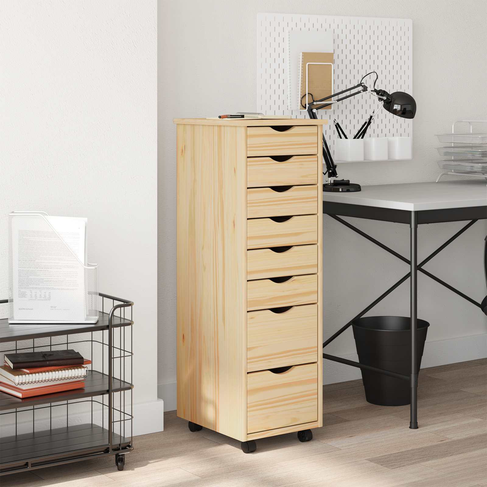 vidaXL Rollcontainer mit Schubladen MOSS Klarlack 34 x 39 x 103 cm
