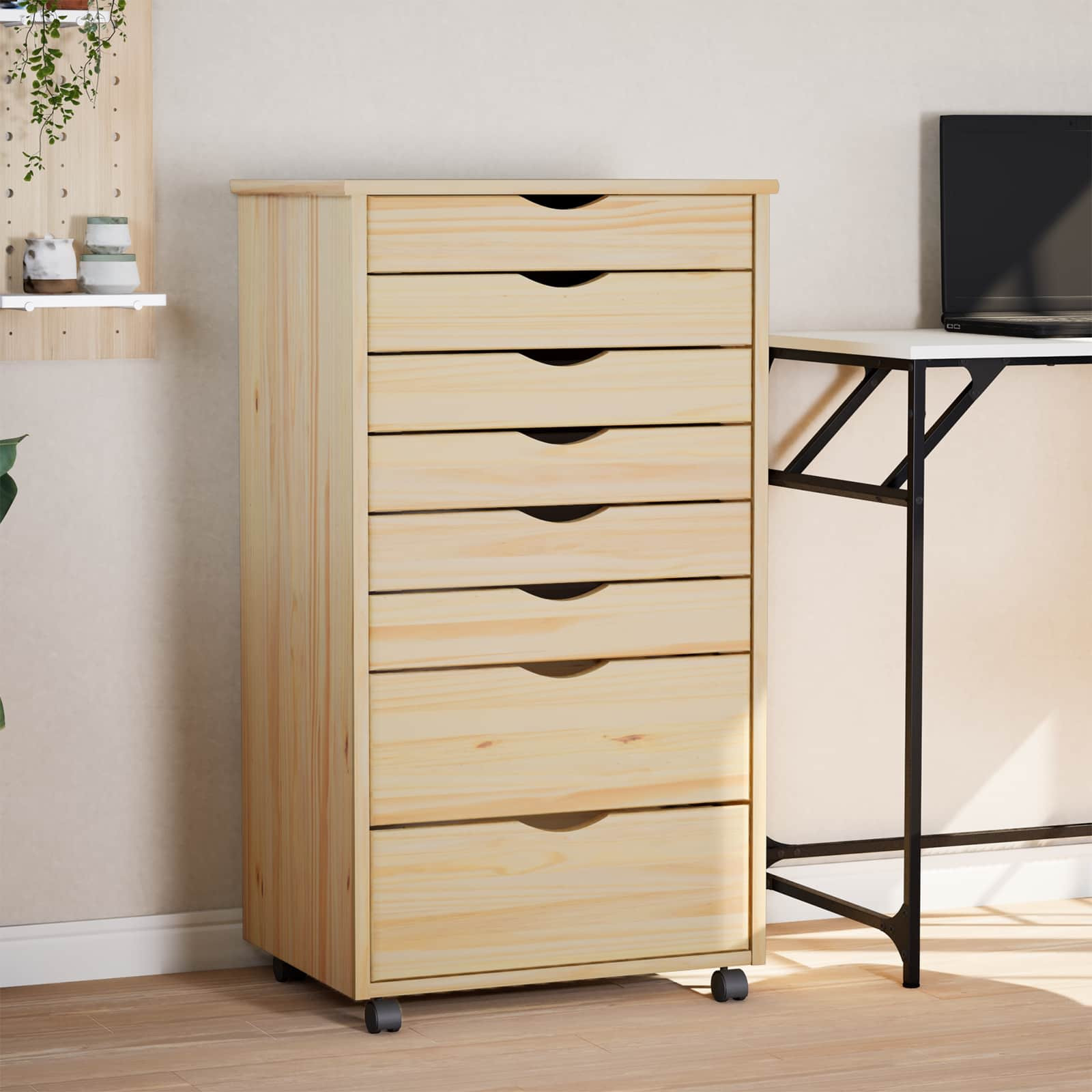 vidaXL Rollcontainer mit Schubladen MOSS Klarlack 53 x 39 x 103 cm