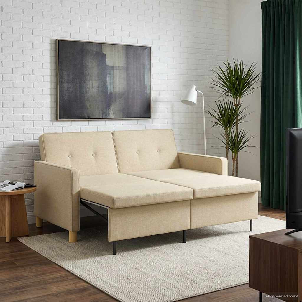 vidaXL Schlafsofa Ausziehbar Creme Stoff