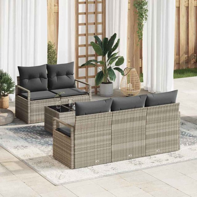 vidaXL Sofa Set mit Kissen 6 pcs Hellgrau Poly Rattan