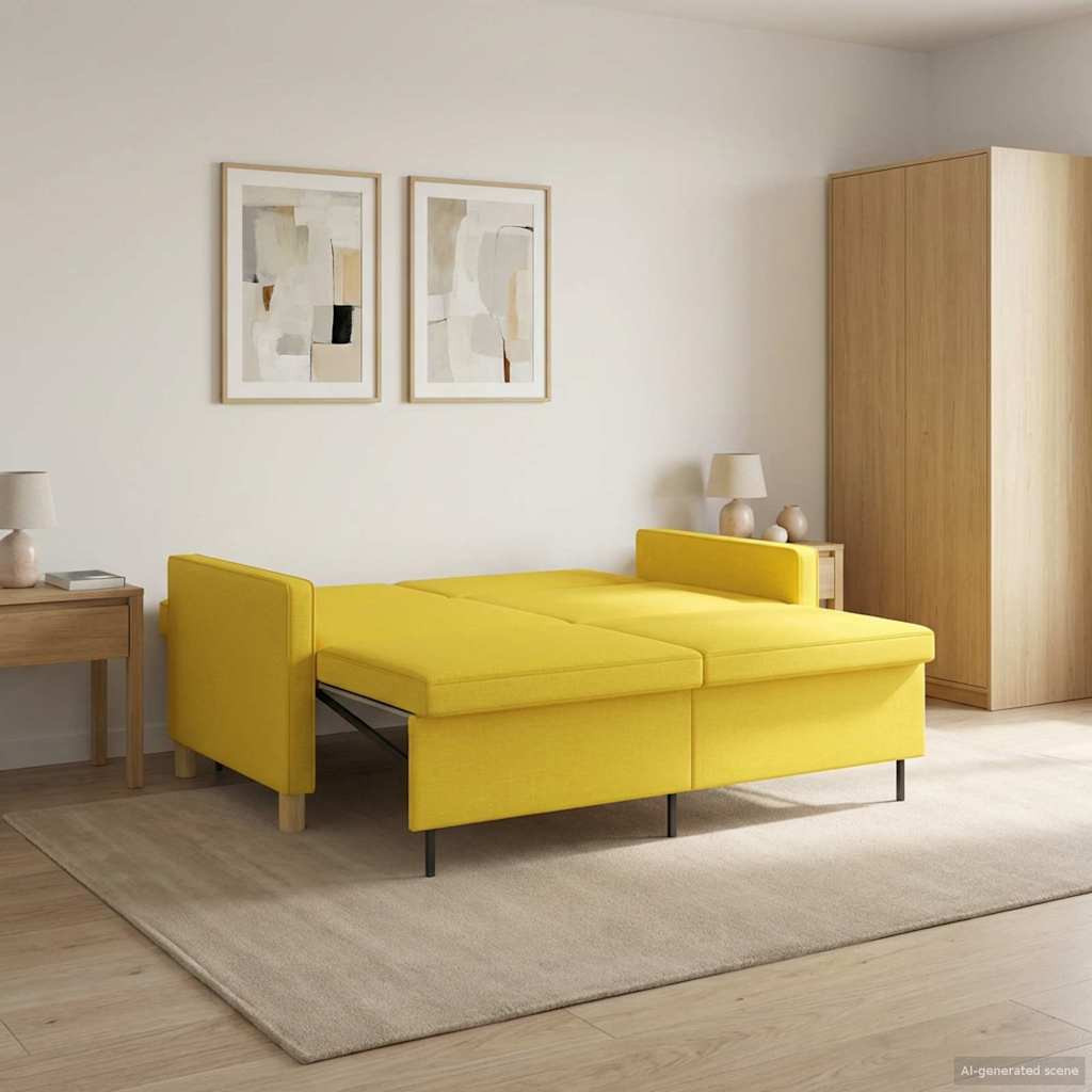 vidaXL Schlafsofa Ausziehbar Helles Gelb Stoff