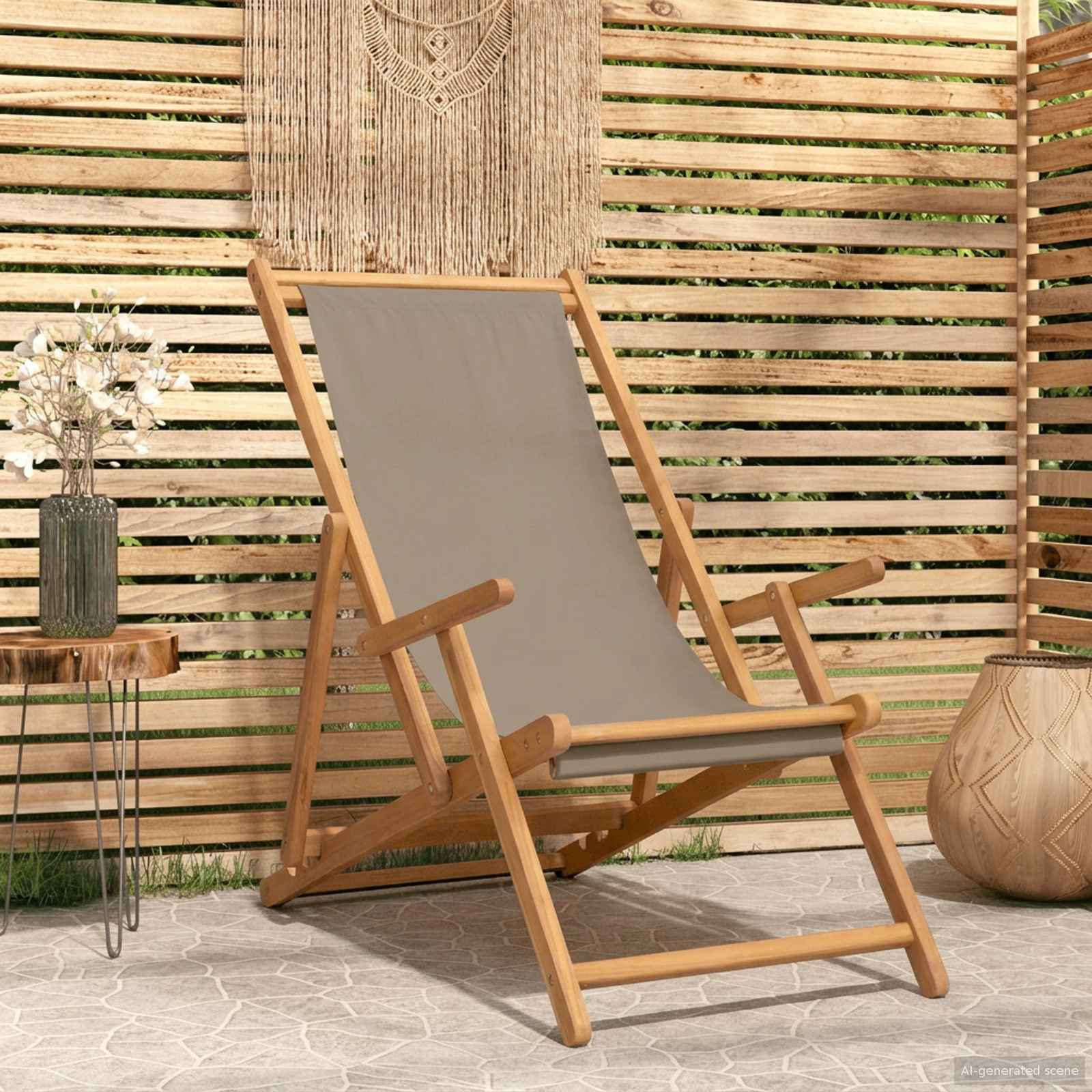 vidaXL Liegestuhl Taupe Massivholz Teak