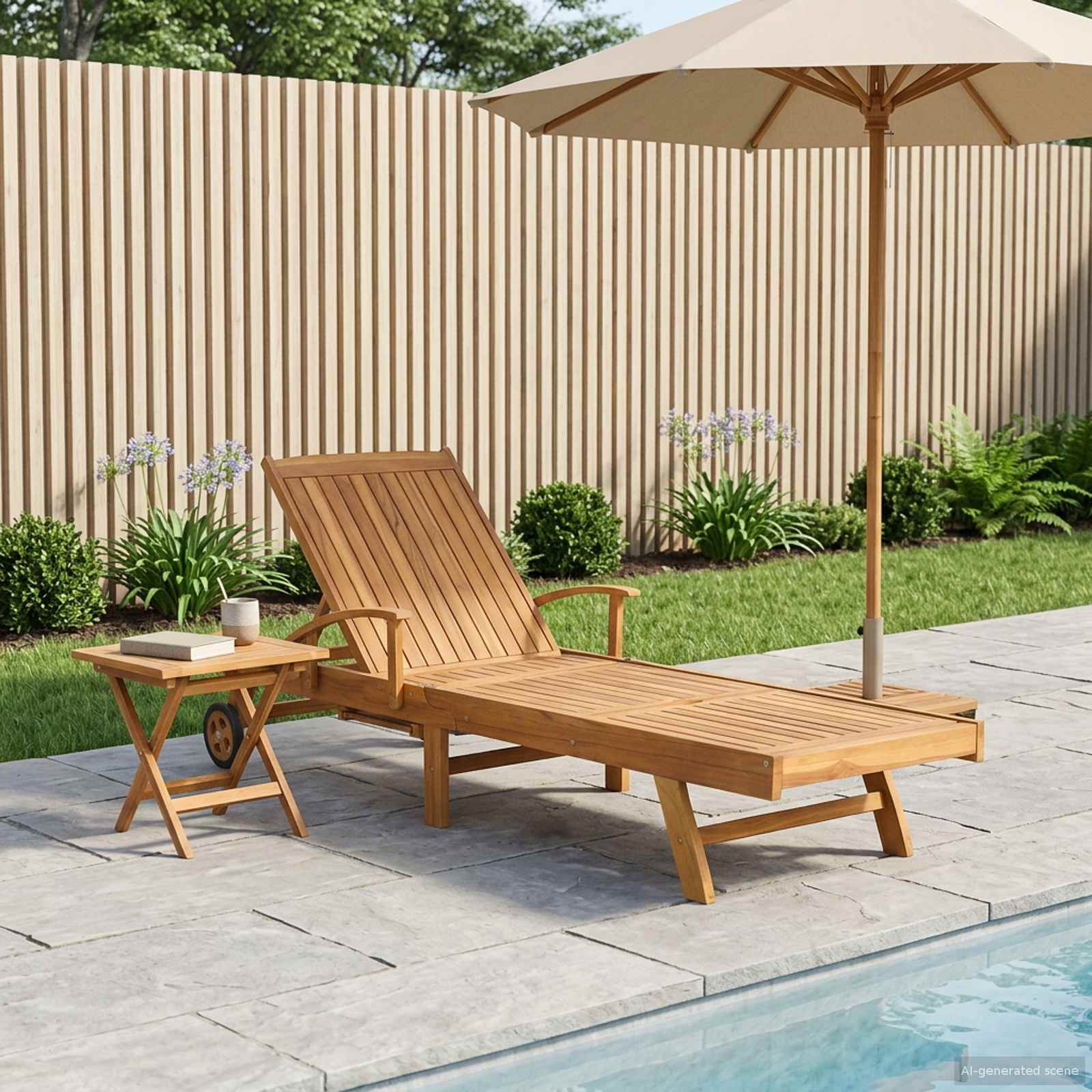 vidaXL Sonnenliege mit Tisch Massivholz Teak Braun