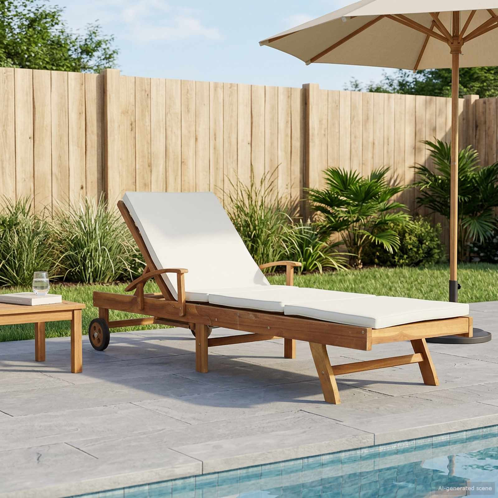 vidaXL Sonnenliege mit Kissen Massivholz Teak Braun und Creme