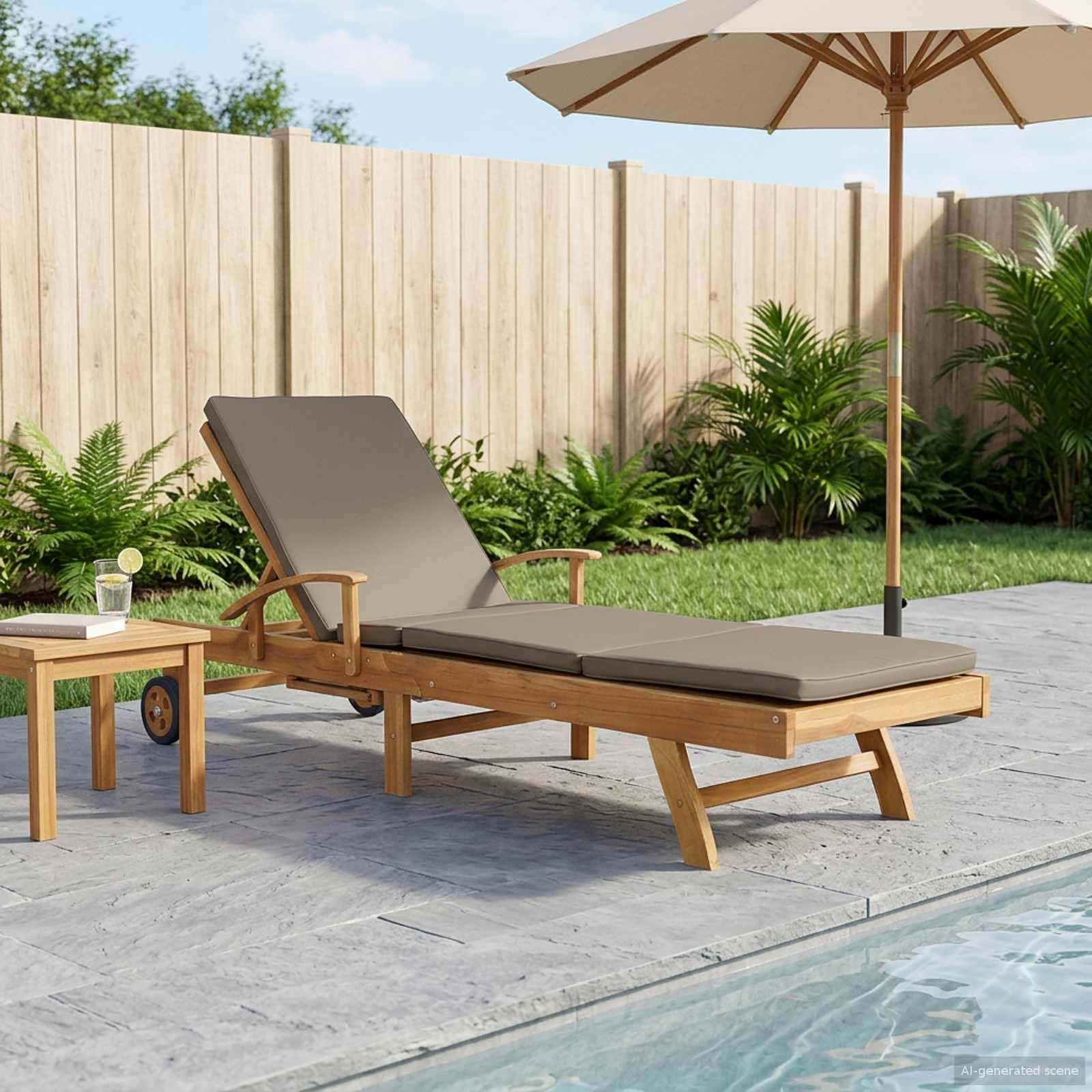 vidaXL Sonnenliege mit Kissen 100% Polyester mit solidem Teak