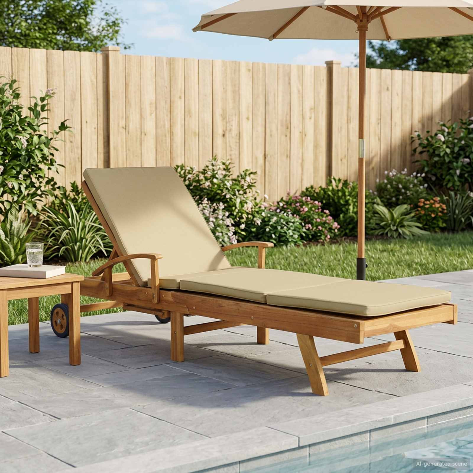 vidaXL Sonnenliege mit Kissen 100% Polyester mit solidem Teak