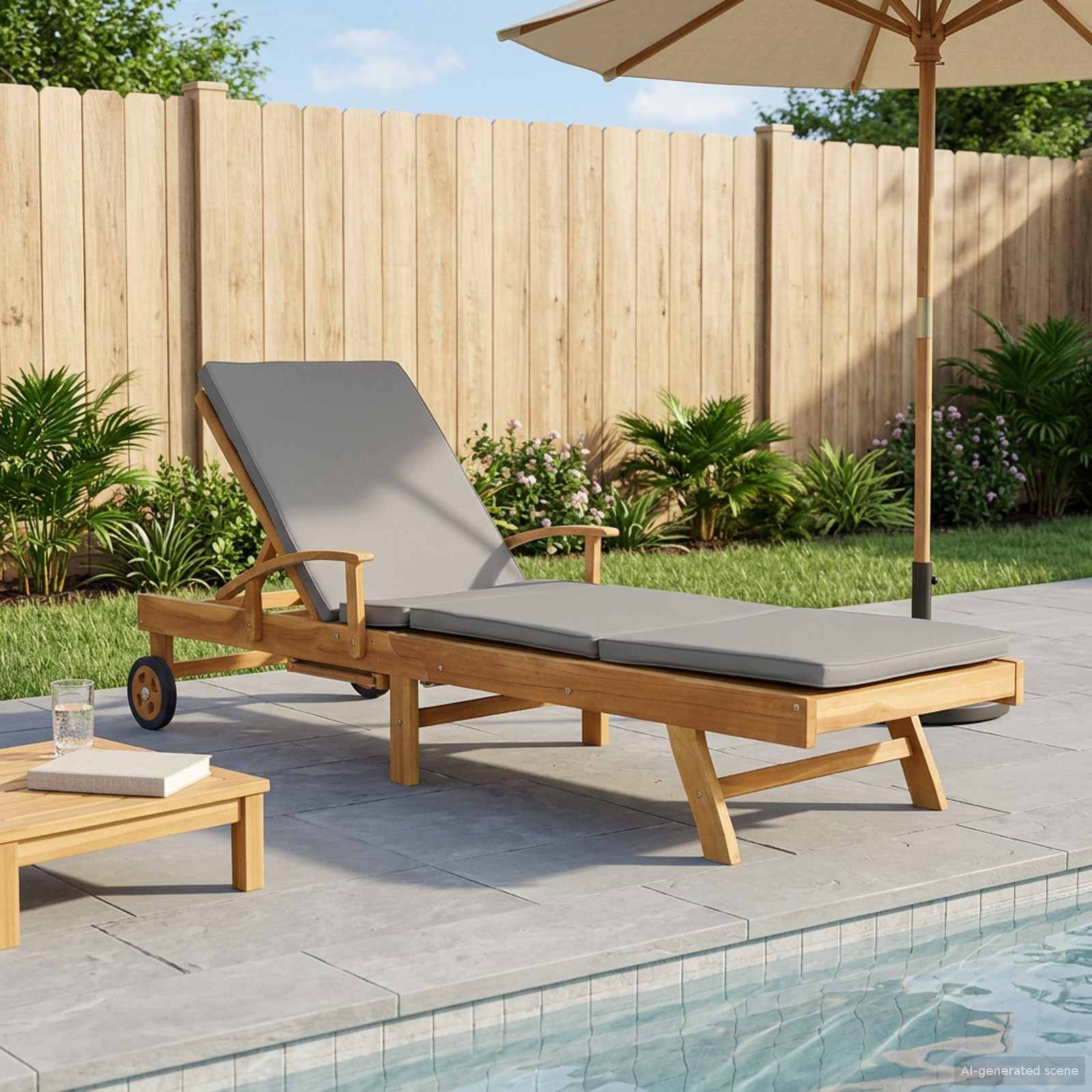 vidaXL Sonnenliege mit Kissen 100% Polyester mit solidem Teak