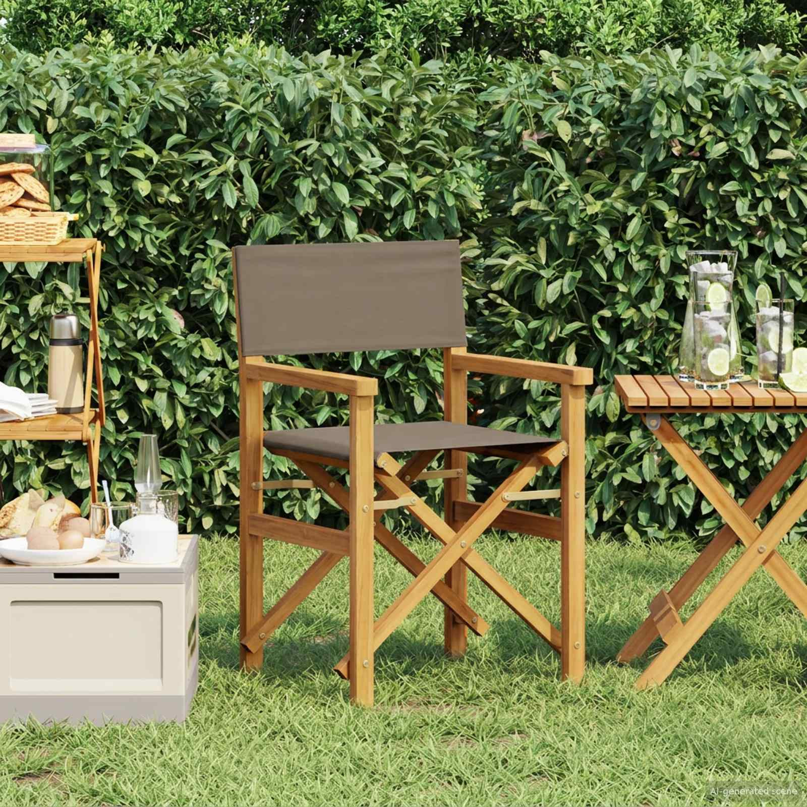 vidaXL Regiestuhl Braun und Taupe Massives Teakholz