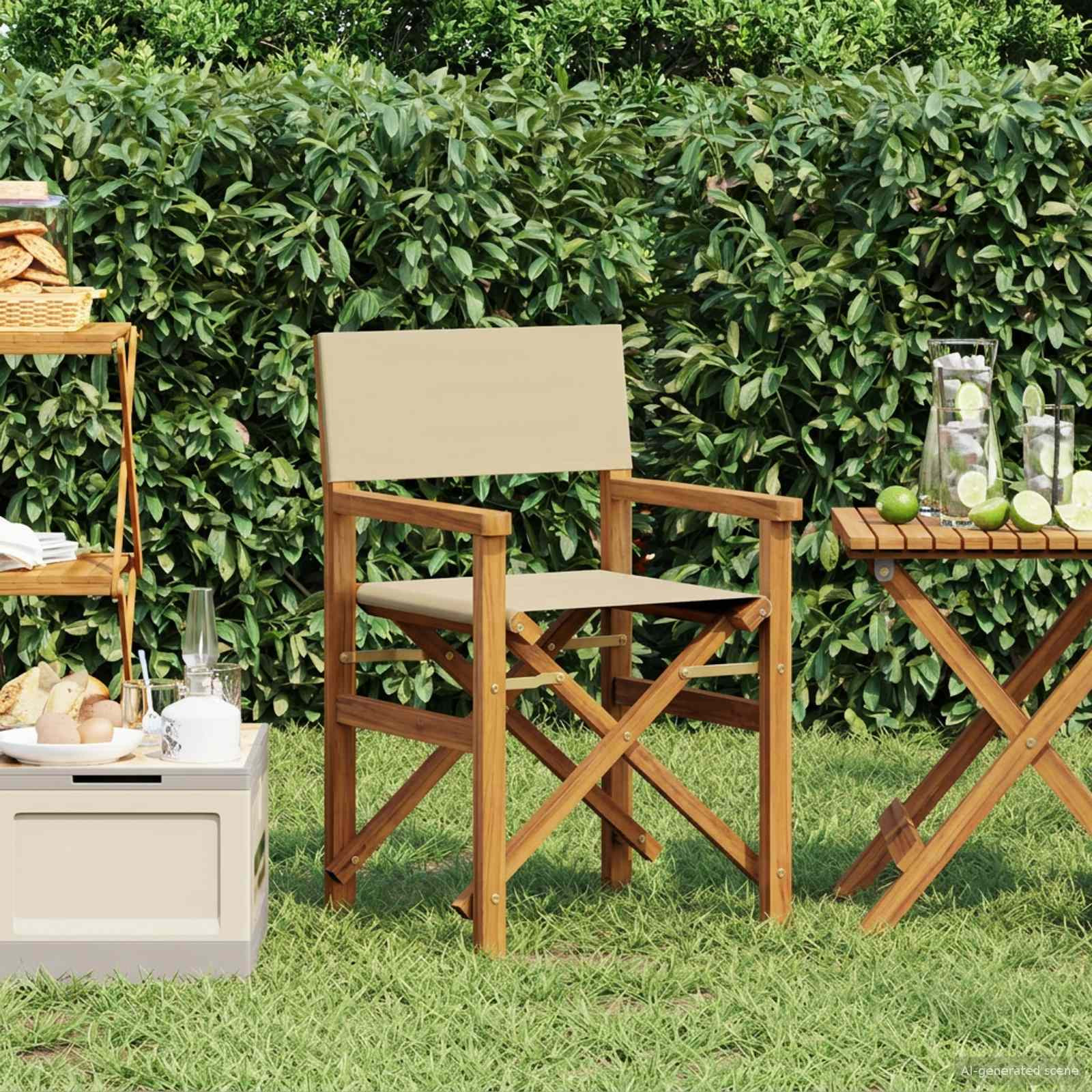 vidaXL Regiestuhl Braun und Beige Massives Teakholz