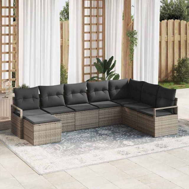vidaXL Sofa Set mit Kissen 8 pcs Grau Poly Rattan