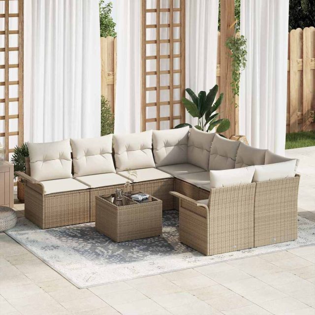 vidaXL Gartensofa-set mit Kissen 9 pcs Beige Poly-Rattan