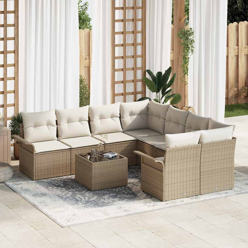 vidaXL Gartensofa-set mit Kissen 9 pcs Beige Poly-Rattan