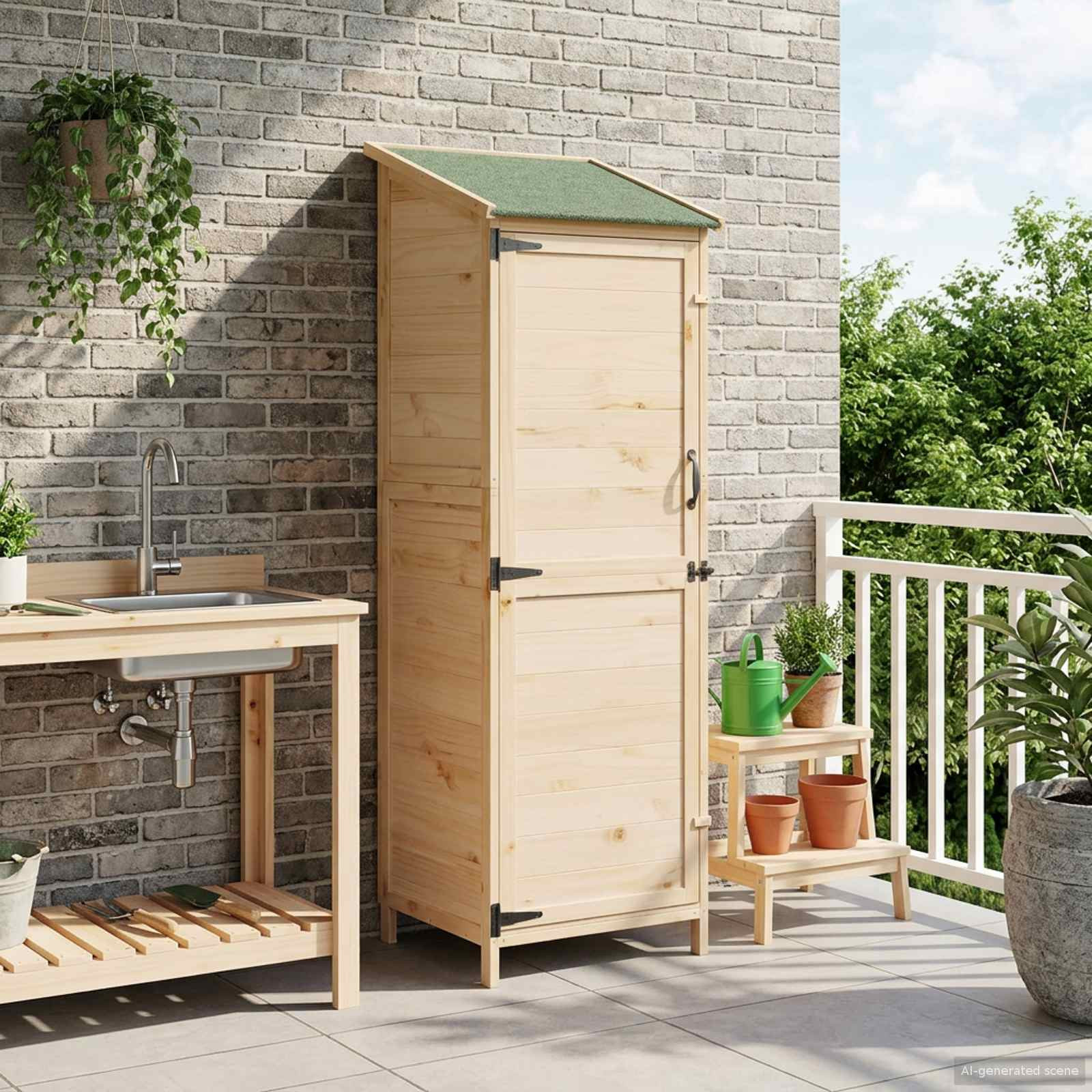 vidaXL Gartenschuppen Natur 59,5 x 56 x 176,5 cm Massivholz aus Fichte