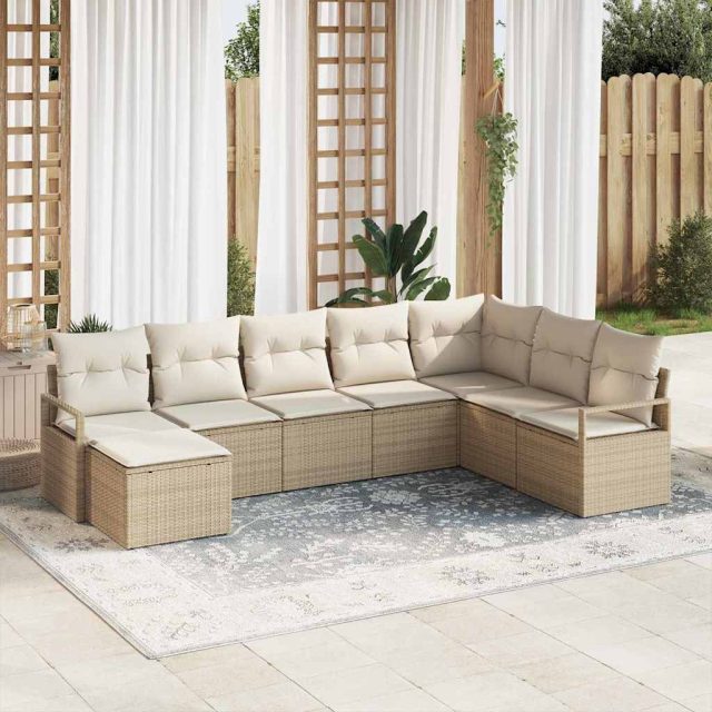 vidaXL Sofa Set mit Kissen 8 pcs Beige Poly Rattan