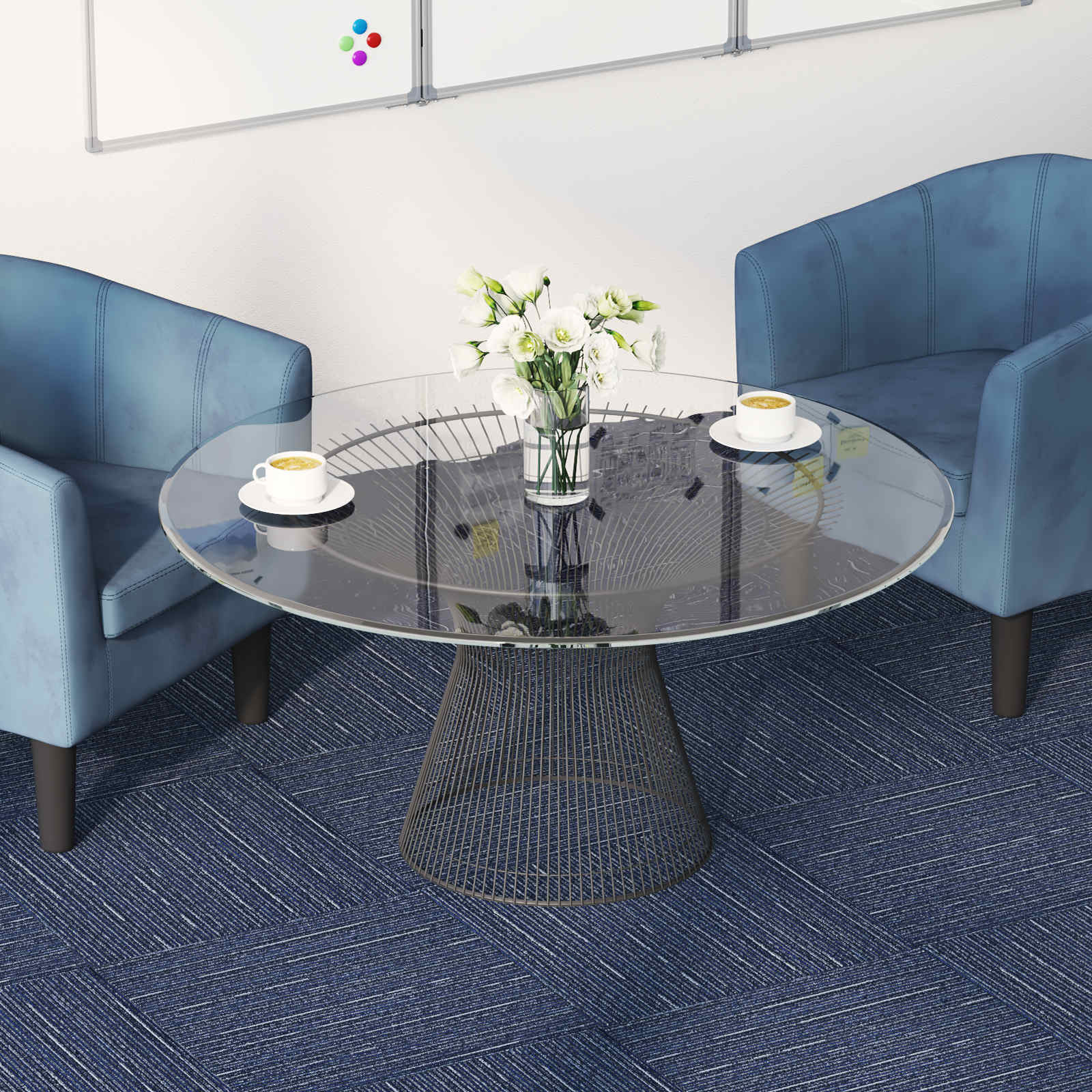 vidaXL Teppichfliese Gestreift Blau 50 x 50 cm 4 pcs PP und Bitumen