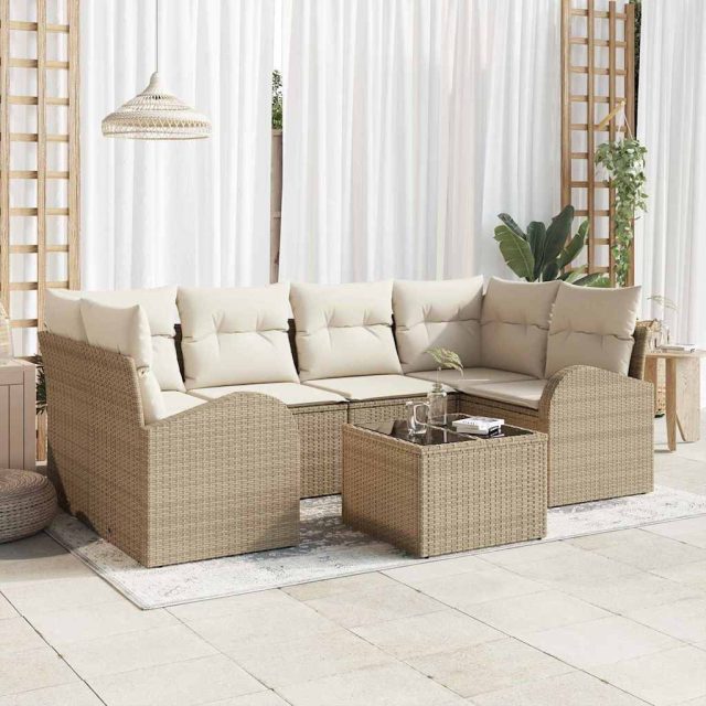 vidaXL Gartensofa-set Beige 55 x 55 x 37 cm Poly-Rattan